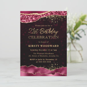 Invitation Burgundy et Gold Glam Tears Edge 21e anniversaire