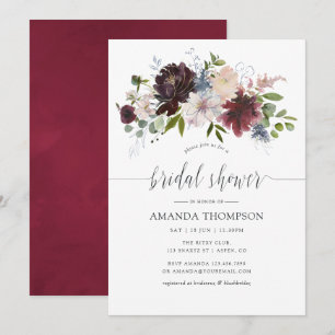 Invitation Burgundy et Navy Floral aquarelle Baby Shower
