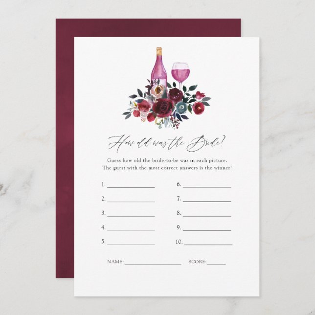 Invitation Burgundy et Navy Wine Tasting Fête des mariées (Devant / Derrière)