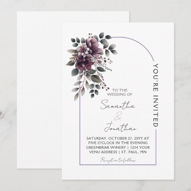 Invitation Burgundy et Sage Arch Mariage | Invi (Devant / Derrière)