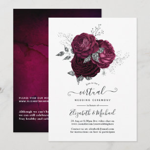 Invitation Burgundy et Silver Floral Mariage virtuel en ligne