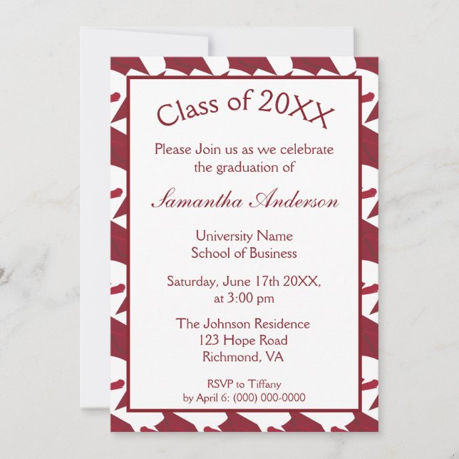 Invitation Burgundy et White Graduation Party (Devant)