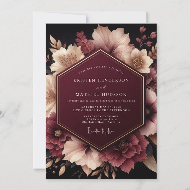Invitation Burgundy Ethereal Bloom Wedding (Devant)