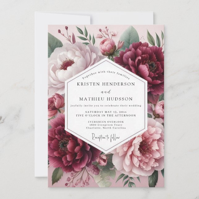 Invitation Burgundy Ethereal Blossom Wedding (Devant)