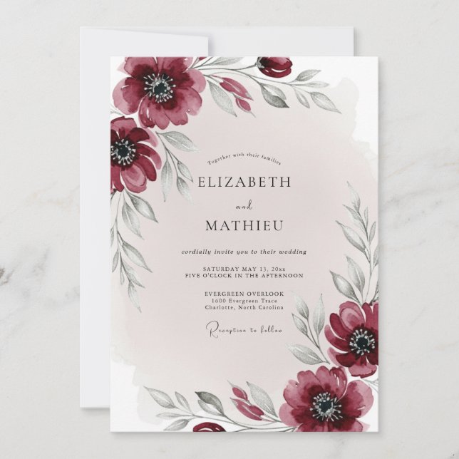 Invitation Burgundy Ethereal Winter Wedding (Devant)