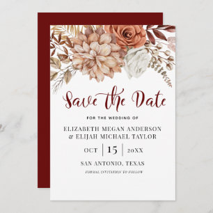 Invitation Burgundy Fall Boho Floral Enregistrer la date Invi