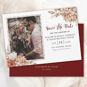 Invitation Burgundy Fall Floral Photo Wedding Enregistrer la 