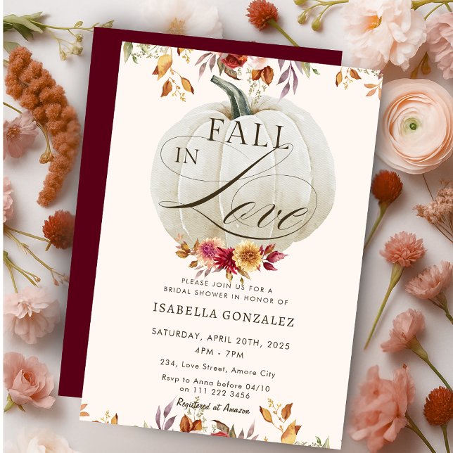 Invitation Burgundy Fall in Love Citrouille Floral Fête des m (Burgundy Fall in Love Pumpkin Floral Bridal Shower Invitation)