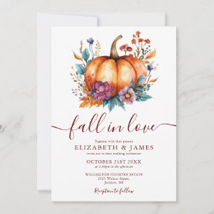 Invitation Burgundy Fall In Love Citrouille QR Code Mariage