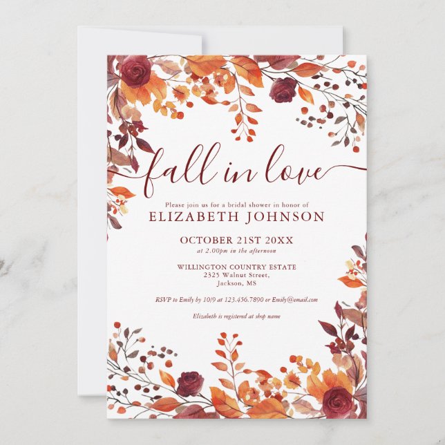 Invitation Burgundy Fall In Love Photo QR Code Fête des marié (Devant)