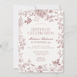 Invitation Burgundy Fall Toile De Jouy Floral Anniversaire