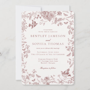 Invitation Burgundy Fall Toile De Jouy Vintage Floral Mariage
