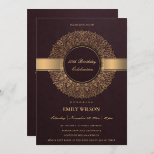 INVITATION BURGUNDY FAUX GOLD MANDALA TOUTE ANNÉE 50E ANNIVER