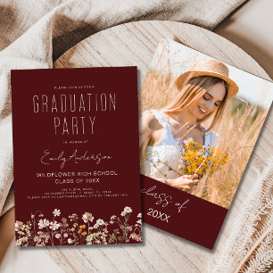 Invitation Burgundy Fleur sauvage Bloom Graduation Party
