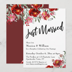 Invitation Burgundy Fleurs Typographie Juste Mariés