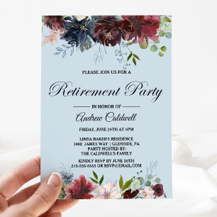 Invitation Burgundy Floral and Green Retirement Party