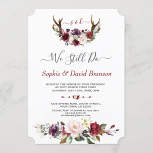 Invitation Burgundy Floral Antlers Calligraphie NOUS LE FAISO
