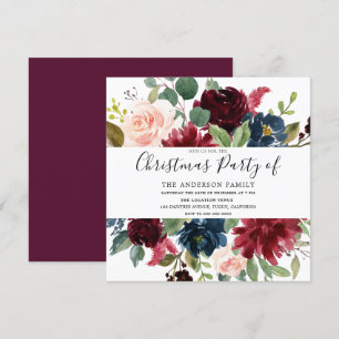 Invitation Burgundy Floral Aquarelle Famille Noël