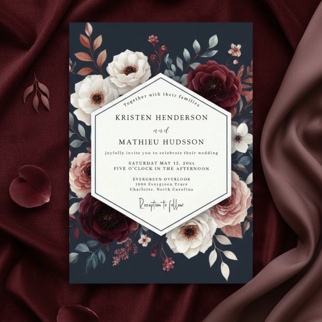 Invitation Burgundy Floral Bloom Wedding (Créateur téléchargé)