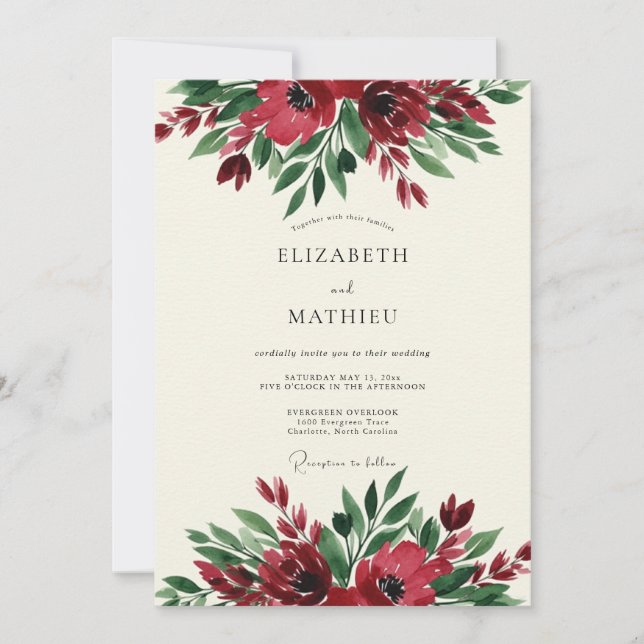 Invitation Burgundy Floral Botanical Wedding (Devant)