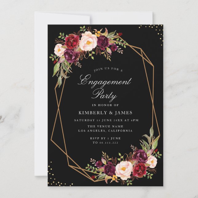 Invitation Burgundy & floral brun (Devant)