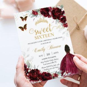 Invitation Burgundy Floral Brun Princesse Sweet Seize 16