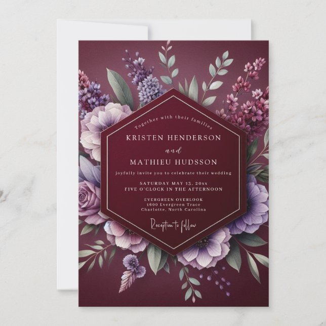 Invitation Burgundy Floral Dream Wedding (Devant)