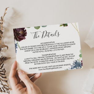 Invitation Burgundy Floral & Greenery Détails du Mariage Insé