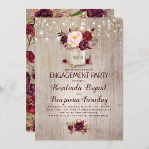 Invitation Burgundy Floral Mason Jar Rustic