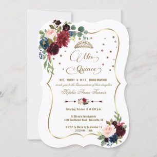 Invitation Burgundy Floral Mis Quince Script Quinceañera