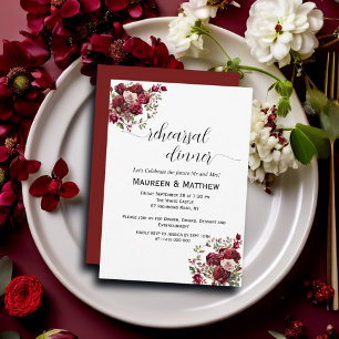 Invitation Burgundy Floral Moderne "Dîner de répétition" Mari