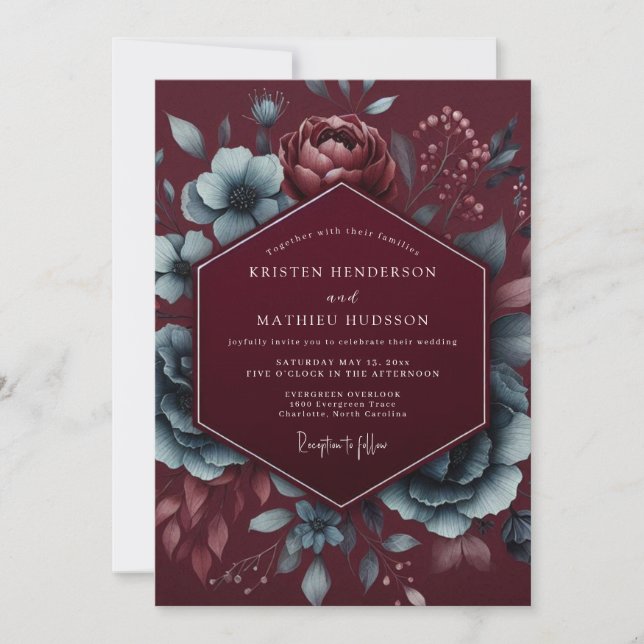 Invitation Burgundy Floral Mood Wedding (Devant)