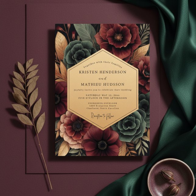 Invitation Burgundy Floral Opulence Wedding (Créateur téléchargé)