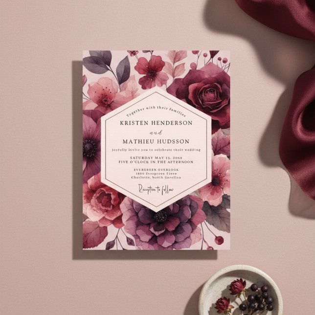 Invitation Burgundy Floral Opulent Romance Wedding (Créateur téléchargé)