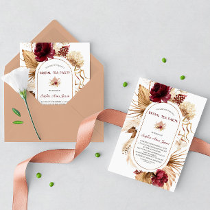 Invitation Burgundy Floral Pampas Grass Bridal Teed Party