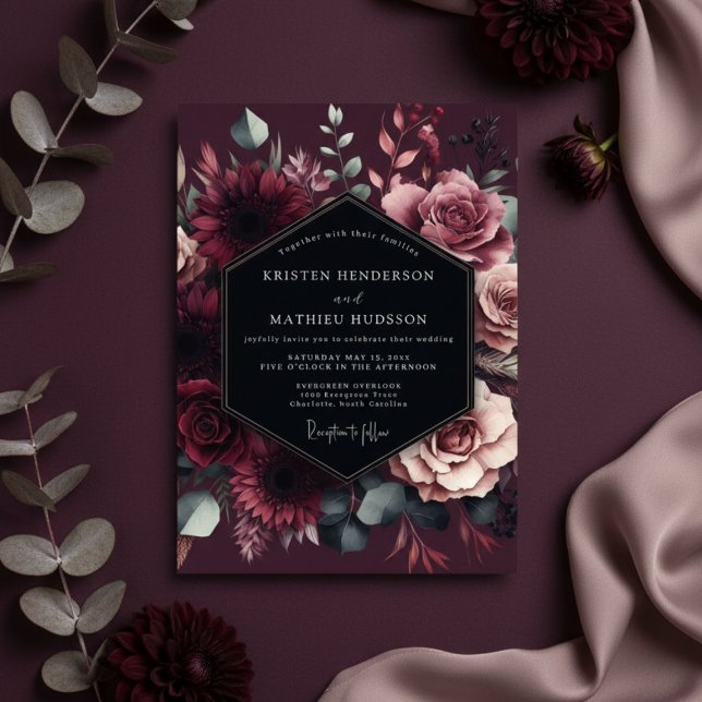 Invitation Burgundy Floral Romantic Wedding (Créateur téléchargé)