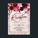 Invitation Burgundy Floral & Rose Gold Wedding Réception<br><div class="desc">Burgundy Floral & Rose Gold Marbled Elégant Mariage d'hiver Cartes de réception Avec la tendance main Lettré Script font! ~Regardez ma boutique pour voir l'ensemble de la suite mariage pour ce design !</div>