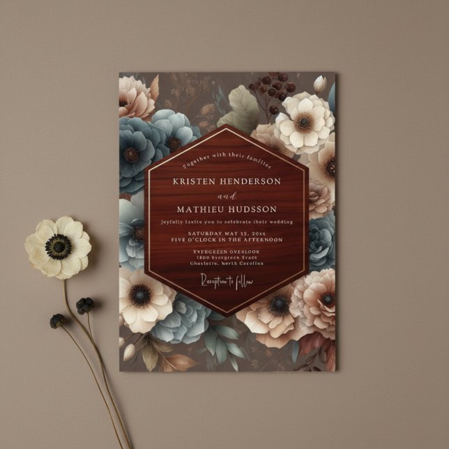 Invitation Burgundy Floral Rustic Romance Wedding (Créateur téléchargé)