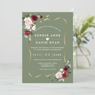 Invitation Burgundy Floral Sage Vert Tout En Un Mariage  