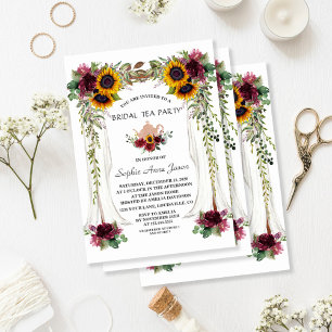 Invitation Burgundy Floral Sunflower Canopée Bridal Tea Party