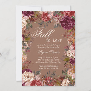 Invitation Burgundy Floral Taupe Chute en Amour Fête des mari