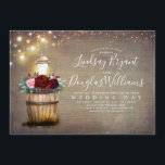 Invitation Burgundy Floral Vin Barrel Lanterne Russe Mariage<br><div class="desc">Fleur rouge bourguignonne lanterne et vieux vin de bois baril mariage campagnard rustique invitations</div>