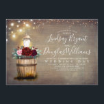 Invitation Burgundy Floral Vin Barrel Lanterne Russe Mariage<br><div class="desc">Fleur rouge bourguignonne lanterne et vieux vin de bois baril mariage campagnard rustique invitations</div>