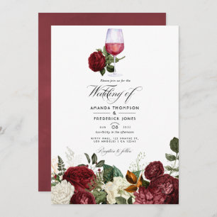 Invitation Burgundy Floral Vin Dégustation Mariage Photo