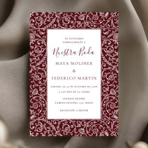 Invitation Burgundy Floral Vintage Nuestra Boda Mariage