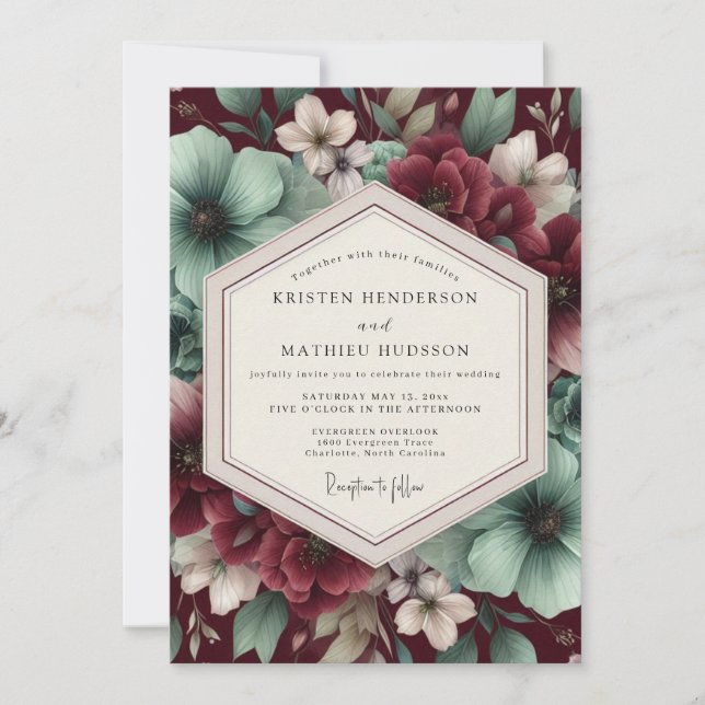 Invitation Burgundy Floral Wedding (Devant)