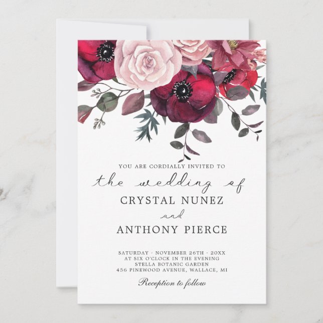 Invitation Burgundy Florom Blush Blue FlorMariage (Devant)