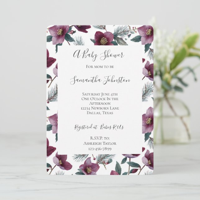 Invitation Burgundy Flowers Country Baby Shower (Debout devant)