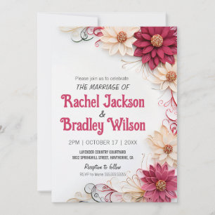 Invitation Burgundy Flowers Mariage Quilling Simulé