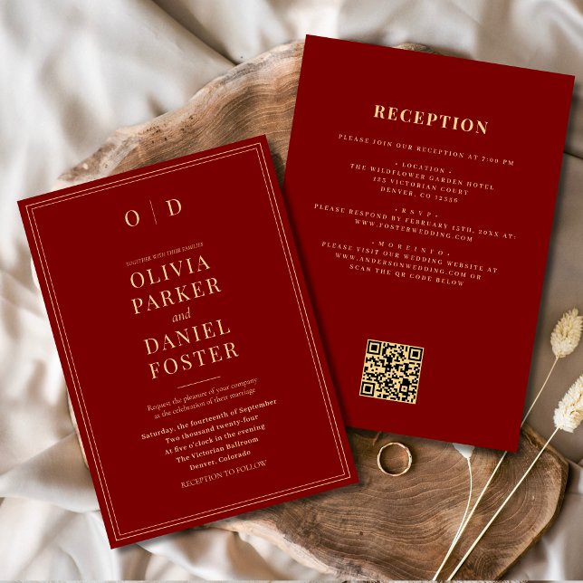 Invitation Burgundy Gold All in One QR Code Mariage (Créateur téléchargé)